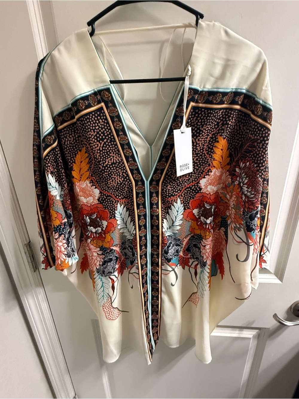 Rose & Olive Cream Floral Kimono Tunic with Multicolor Print